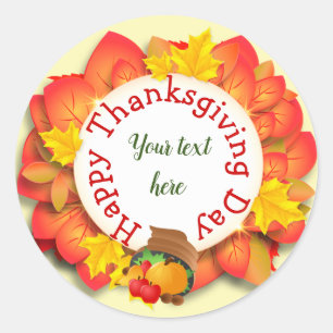 Votre texte Sticker rond classique Thanksgiving