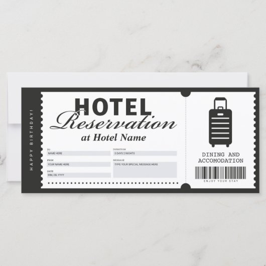 Voucher-certificaat voor verblijf in hotel (Voorkant)