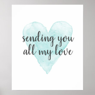 Vous envoie tout mon amour affiche cœur aquarelle