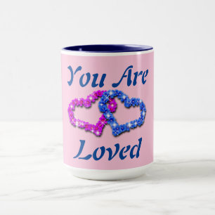 Vous Êtes Aimé Pink Bleu Coeur Café Mug