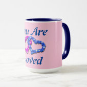 Vous Êtes Aimé Pink Bleu Coeur Café Mug (Devant droit)