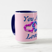 Vous Êtes Aimé Pink Bleu Coeur Café Mug (Devant gauche)