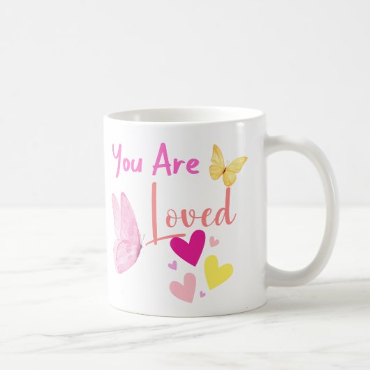 vous êtes AMOUREUX, papillon rose COEUR MUG (Droite)
