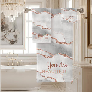 "Vous êtes beau" Agate Blanche Paillettes Or Rose