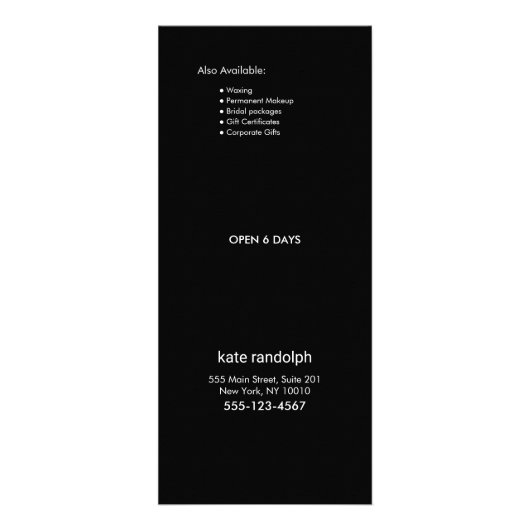 Vous Êtes Beau Salon Noir Tarifs Menu (Dos)