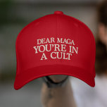 Vous êtes dans un Casquette de baseball brodé roug<br><div class="desc">Ce casquette anti-maga de conscience politique est brodé avec les mots "CHER MAGA,  VOUS ÊTES DANS UN CULTE" et est disponible en différents styles et couleurs casquettes</div>