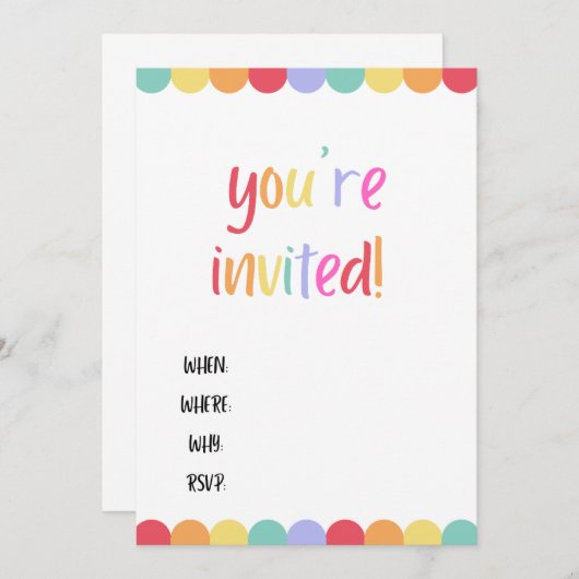 Vous êtes invité ! Carte vierge arc-en-ciel (Devant / Derrière)