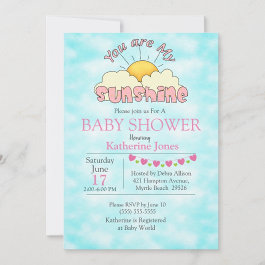 Vous Êtes Mon Sunshine Baby Girl Douche Invitation (Devant)