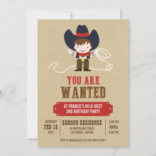 Vous Êtes Recherché Cowboy Western Invitation Anni (Devant)