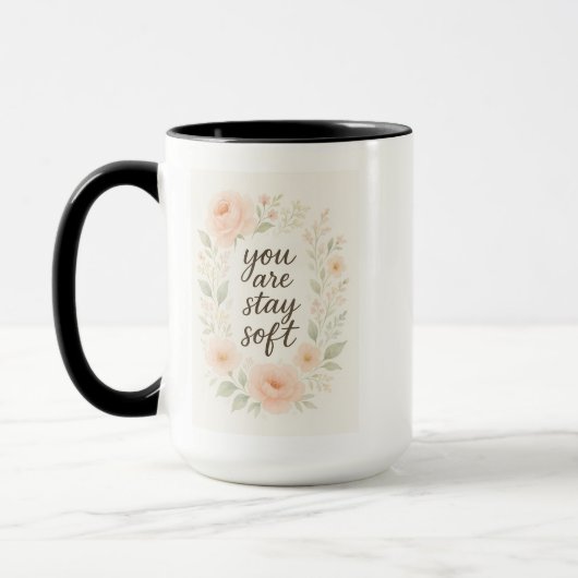 Vous êtes, Restez doux - Mug rose rose avec Emp do (Gauche)