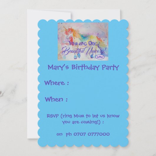 Vous êtes une licorne magnifique ! Invitation d'an (Devant)