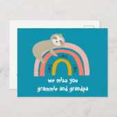 Vous Manquez Rainbow Sloth Grandparents Carte Post (Devant / Derrière)