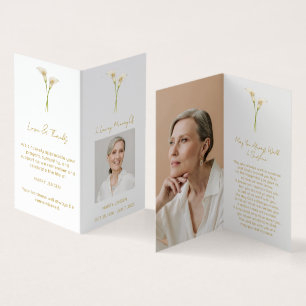 Vouw Callalily Foto Rouwkaart Visitekaartjes