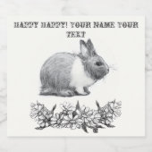 Vouw het konijn af. Monochrome zwart potlood Likeurfles Etiket (Enkel label)