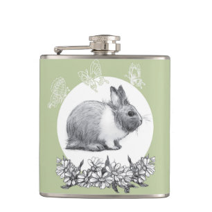 Vouw het konijn af. Potloodtekening. Heupfles