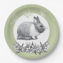 Vouw het konijn af. Potloodtekening. Papieren Bordje