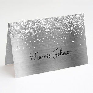 Vouw Je Eigen Glitterende Zilveren Naambordjes Kaart