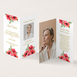 Vouw Klaproos Foto Rouw Gebedskaart Visitekaartjes