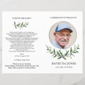 Vouwbaar rouwkaartprogramma, olijfkrans & zilver flyer (Voorkant)