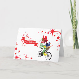 Vouwbare kerstkaart 'Kerstfiets' Feestdagen Kaart
