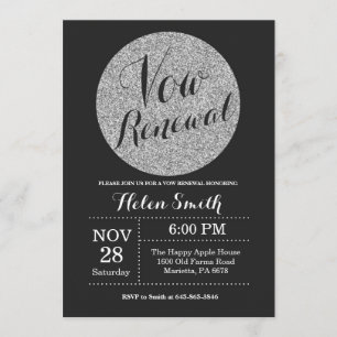 Vow Renewal Black en Silver Glitter Invitation Kaart