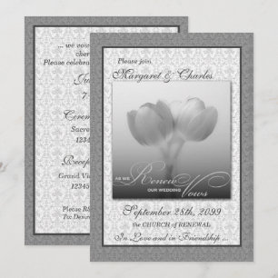 Vow Renewal Ceremony Silver Damask en Tulips Kaart