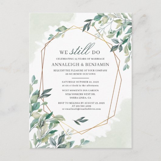 Vow Renewal Eucalyptus Greenery Geometric Wedding Uitnodiging Briefkaart (Voorkant)