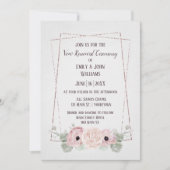 Vow Renewal Pink Anemone en Glitter Lijst Invitat Kaart (Voorkant)