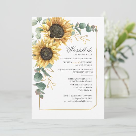 Vow Renewal Sunflower Eucalyptus Greenery Script Kaart (Staand voorkant)