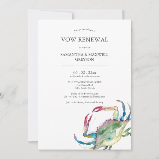 Vow Renouvellement Anniversaire Invitations Plage (Devant)