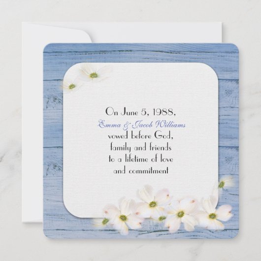 vow vernieuwing - blauw hout met zachte bloem bouq kaart (Voorkant)