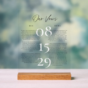 Vows Mariage acrylique Keepsaké Afficher cadeau d'