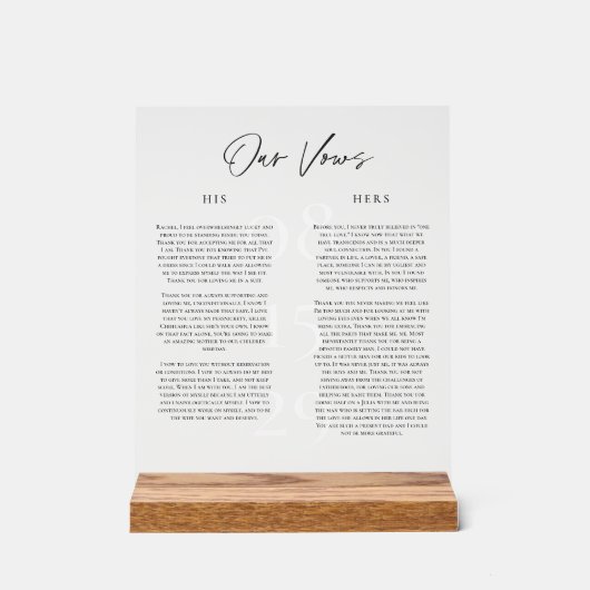 Vows Mariage acrylique Keepsaké Afficher cadeau d' (Recto)