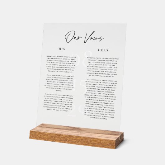 Vows Mariage acrylique Keepsaké Afficher cadeau d' (Angle)