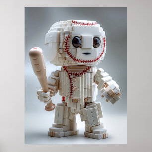 Voxel mascotte karakter honkbal poster