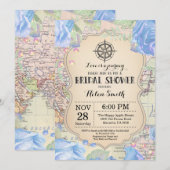 Voyage Blue Floral nuptiale Invitation (Devant / Derrière)