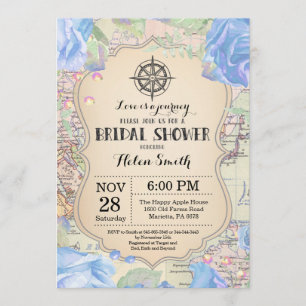 Voyage Blue Floral nuptiale Invitation