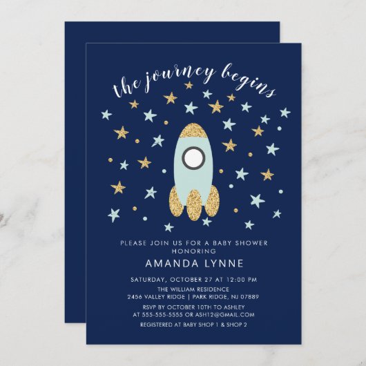 Voyage Commence Rocket Boys Baby shower Invitation (Devant / Derrière)