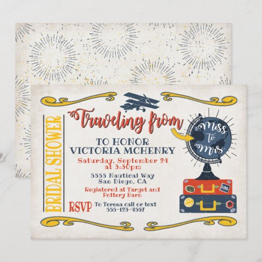 Voyage de Miss à Mme Bridal Shower invitation (Devant / Derrière)