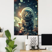 Voyage en chat cosmique - Poster spatial rétro (Bureau à domicile)