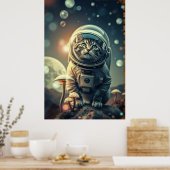 Voyage en chat cosmique - Poster spatial rétro (Cuisine)