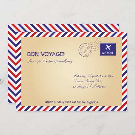 Voyage / Invitation de la fête d'adieu (Devant / Derrière)