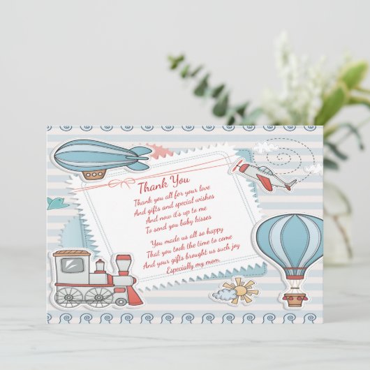 Voyage mignon thème bébé garçon douche Merci (Debout devant)