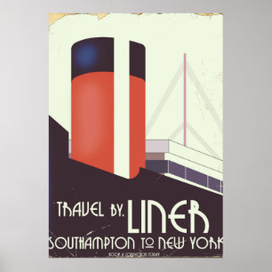 Voyage par Liner - affiche de voyage vintage