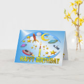 Voyage spatial 1er. Carte d'anniversaire (Fleur jaune)