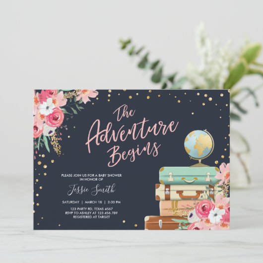 Voyage thème Baby shower invitation Aventure comme (Debout devant)