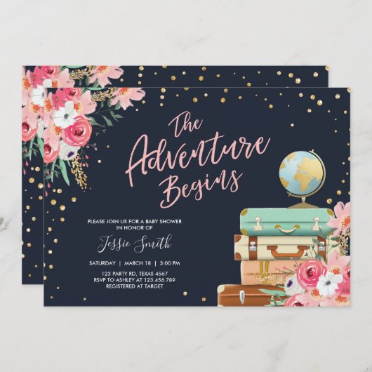 Voyage thème Baby shower invitation Aventure comme (Devant / Derrière)