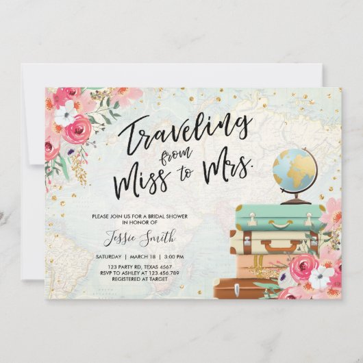 Voyage thème de la douche nuptiale invitation Mlle (Devant)