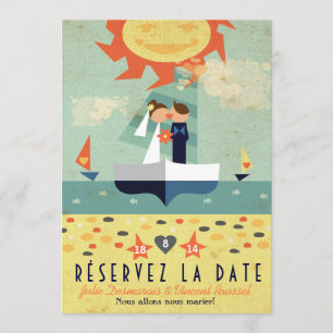 Voyage Vintage Illustration Voilier Réservez Date Kaart