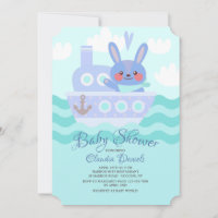 Voyager Bunny Douche Invitation Bleu